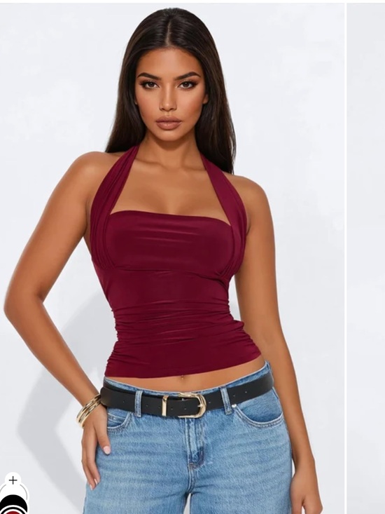 Fashion Nova Tops - NWT Fashion Nova Ruched Tie-Back Halter Top Burgundy Size Medium